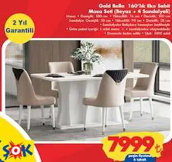 MODA LİFE GOLD BELLA 160’LIK EKO SABİT MASA SETİ (BEYAZ + 4 SANDALYELİ)